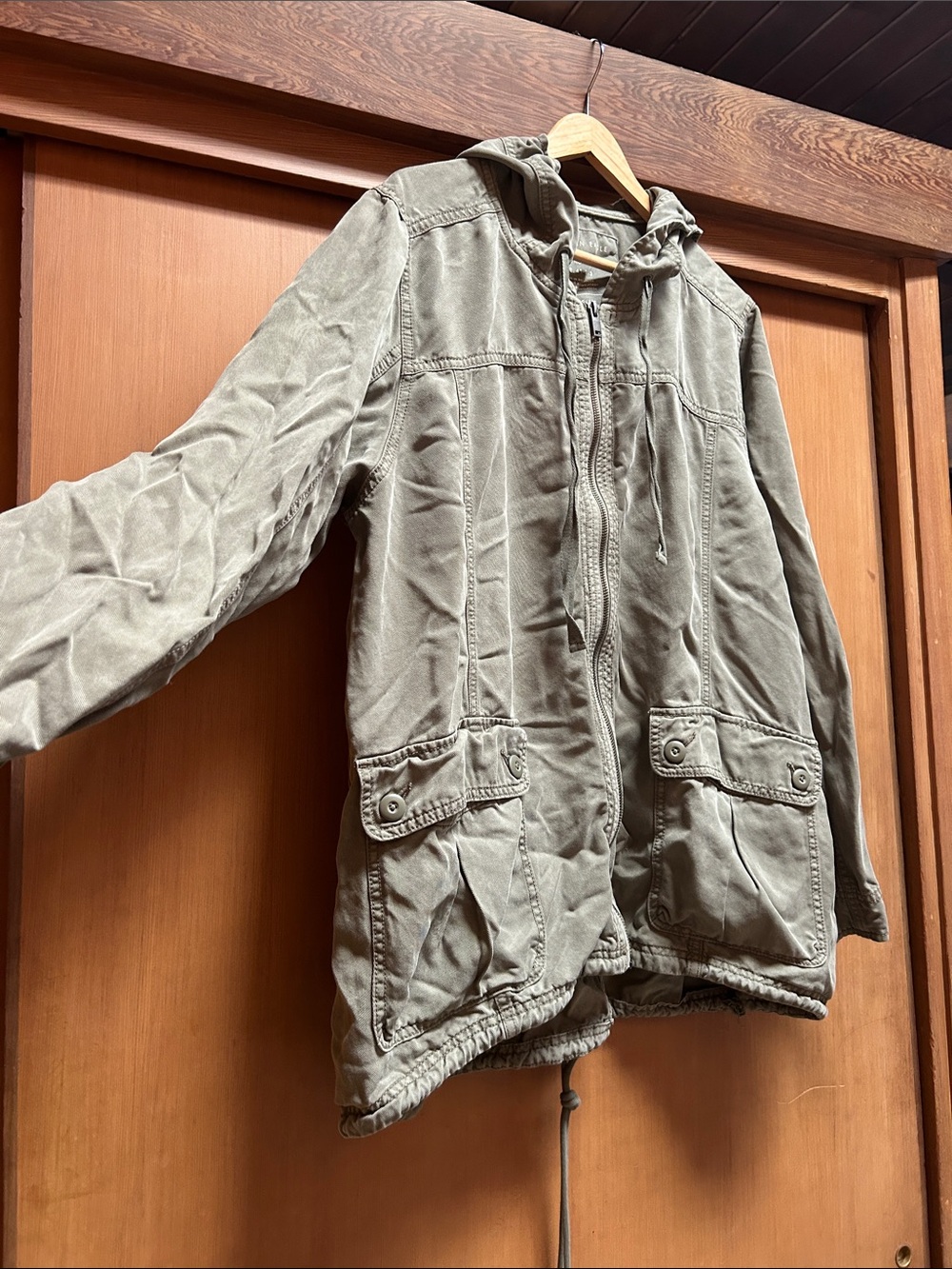 American Eagle Outfitters Olive Green Utility Jacket with Hood - Picture 2 of 5